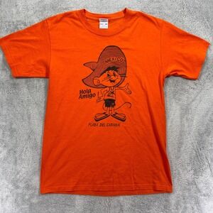 Vintage Yazbek Mexico T-Shirt Mens Medium Orange Playa Del Carmen Hola Amigo